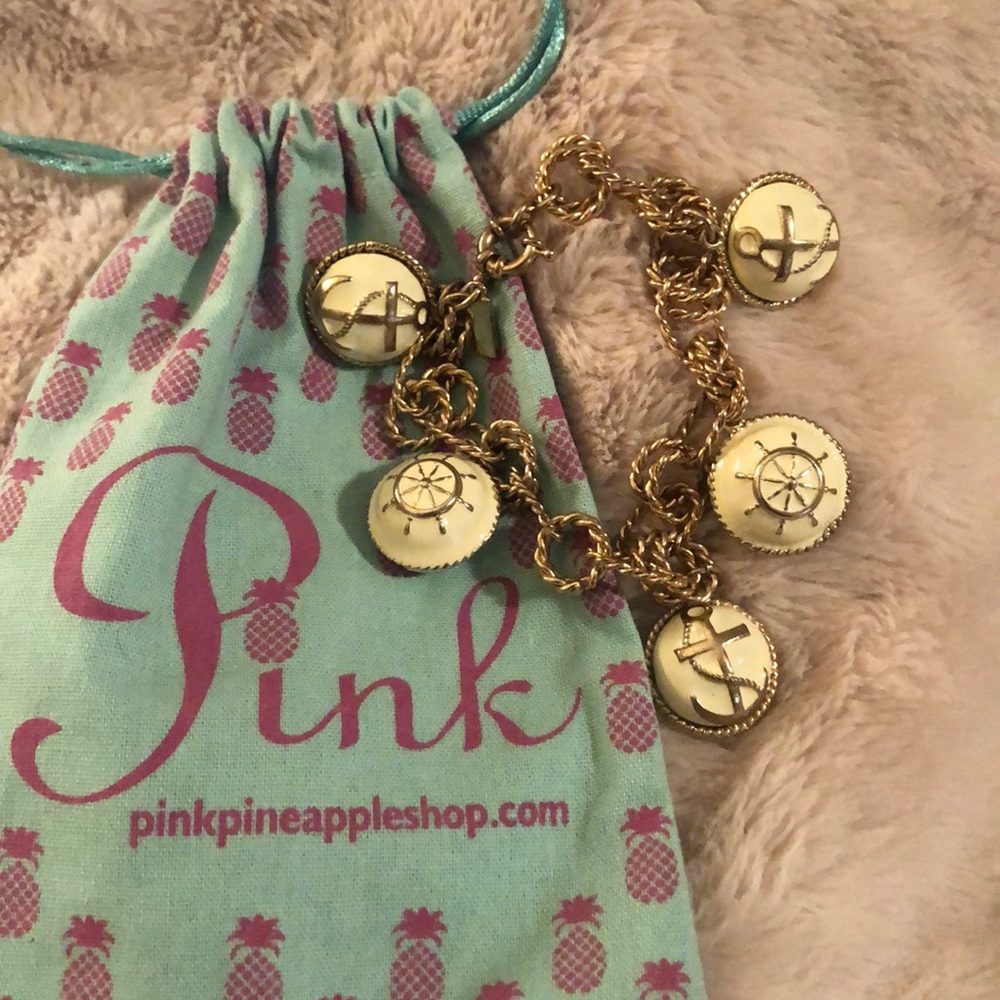 #15 Gold tone and cream Anchor Bracelet